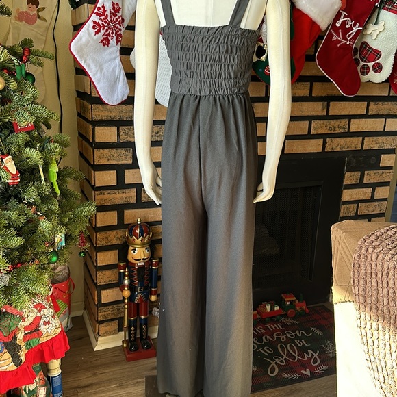 Boho Smocked Wide Leg Jumpsuit with Pockets - Picture 5 of 7
